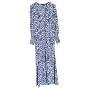 NWOT Nasty Gal Floral Long Sleeve V Neck Maxi Dress in purple pink yellow blue